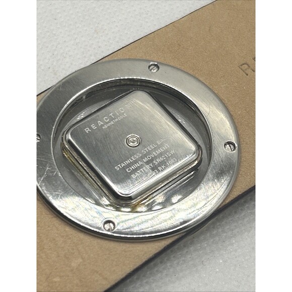 Kenneth Cole Reaction Digital Square Silver Tone Burgundy Leather Wide Band - Picture 5 of 6